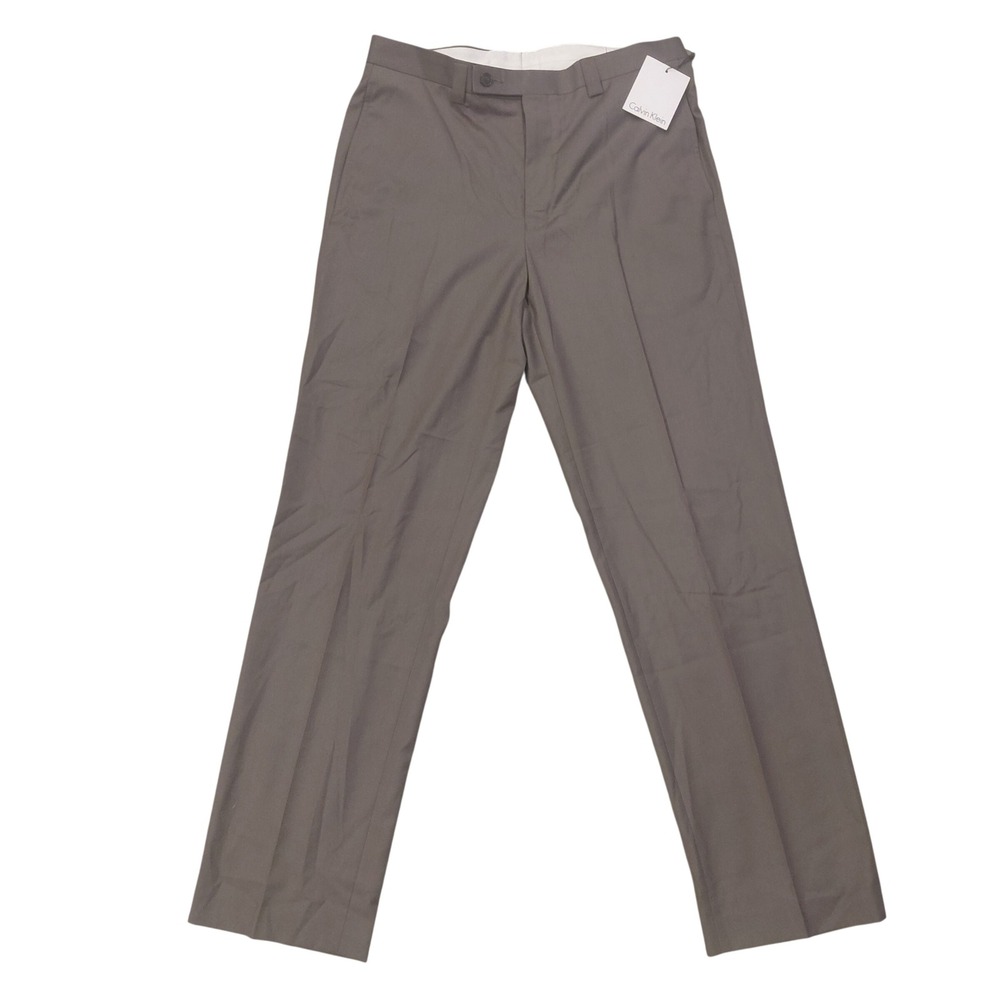 Calvin Klein Mens Flat Front Dress Pants Olive Green 32x32 JRDLP Washable